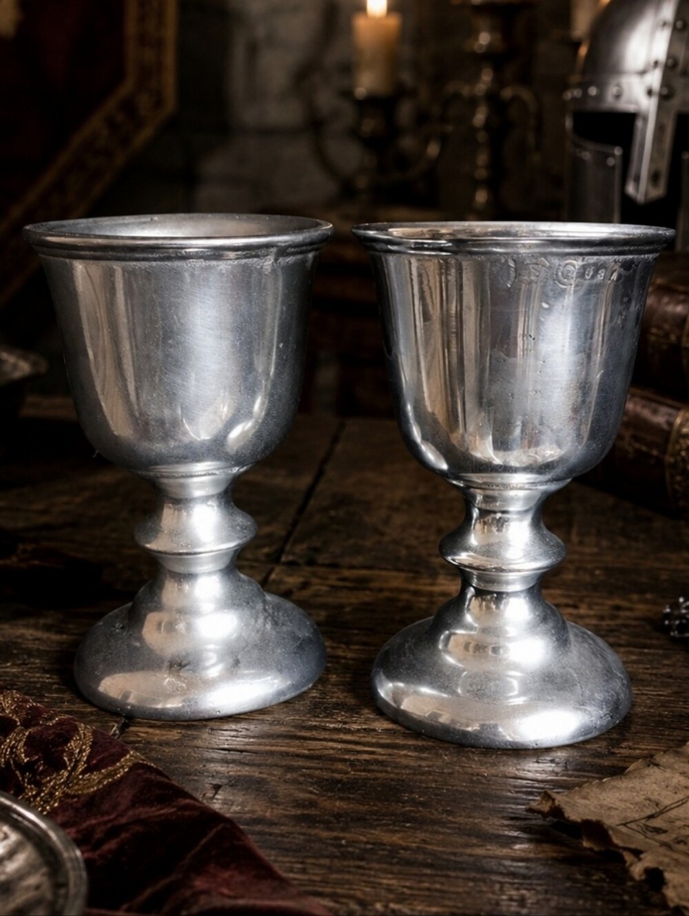 WP Made In USA Pair Of Pewter Goblets Chalice Wedding Medieval Toasting Glasses